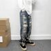 Men's Distressed Wide Leg Jeans High Street Style Patched Loose Fitting Straight Leg Pants Trendy And Cool_mkmklike.com
