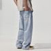 Men's Clothing Retro Loose Light Blue Straight Jeans High Street All Match Wide Leg Pants_mkmklike.com