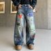 Men's Clothing Men's & Women's Hip-Hop Digital Print Jeans – Loose Fit, Straight Leg, Vintage Washed (Cotton, No Stretch, S-3XL)_mkmklike.com