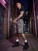 Men's Flame & Rhinestone Embroidered Denim Shorts – Customizable Streetwear (Dark Grey, S-XL) | Hip-Hop Fashion_mkmklike.com