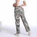 Women's Low-Rise Flared Jeans - Printed Botanical Design & Stretch Denim (S-2XL, Trendy Wide-Leg For Casual Chic)_mkmklike.com