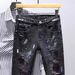 Men's Trendy Ripped Skinny Jeans European American Style Cross Border Ink Splatter Paint Stretchy Slim Fit Denim_mkmklike.com