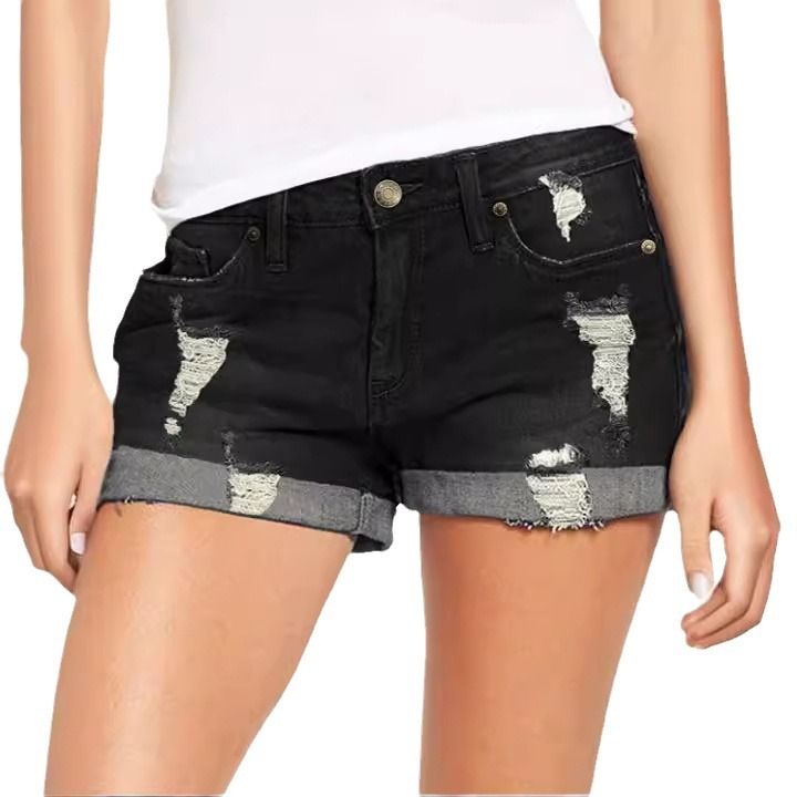 K Fashion Stretch Ripped Denim Shorts For Women_mkmklike.com