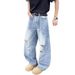 Unisex High Street Wide Leg Ripped Jeans Retro Trendy Loose Fitting Casual Floor Length Pants_mkmklike.com