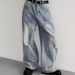 Vintage Washed Wide-Leg Jeans For Women – 90s Retro High-Waisted Flared Pants With Distressed Details ( Oversized Fit, Blue Denim)_mkmklike.com