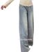 Women's High-Waisted Flared Jeans With Rhinestone & Floral Embroidery – Cozy Fleece-Lined Winter Pants Stretchy Straight-Leg Denim (S-2xl, Light Wash)_mkmklike.com