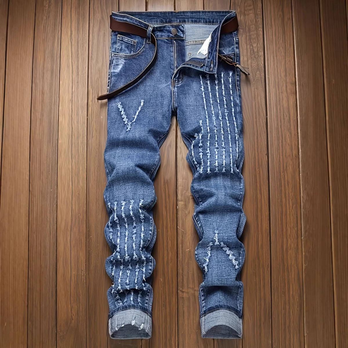 Men's Clothing Blue Slim Fit Straight Leg Jeans For Men Stretch Multi Crafted Stylish Denim_mkmklike.com