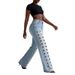 High Waisted Women's Jeans European American Style Metallic Cutout Washed Straight Leg Floor Length Denim_mkmklike.com
