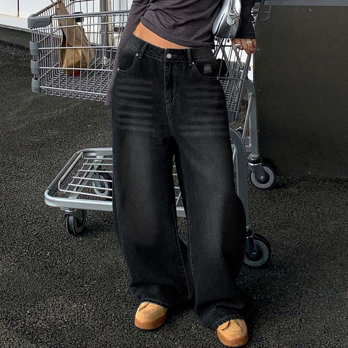 "Distressed Wide-Leg Denim Jeans – Extra Long & Loose Fit (Bluish/Black/Light Gray, XS-XXL)"_mkmklike.com