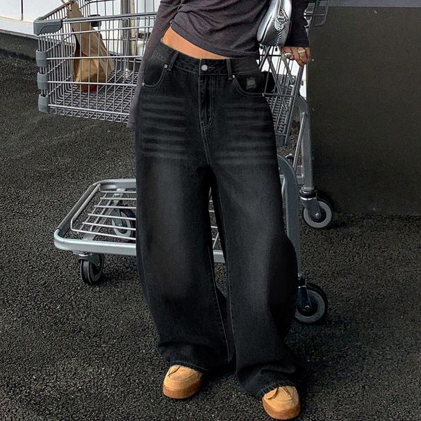 "Distressed Wide-Leg Denim Jeans – Extra Long & Loose Fit (Bluish/Black/Light Gray, XS-XXL)"_mkmklike.com
