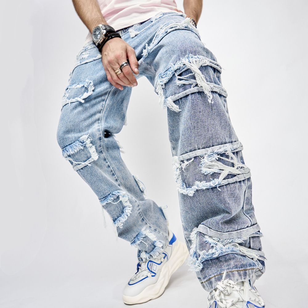Men's Clothing New Retro Casual Jeans, Men's American Trend Loose Pants, High Street Wide Leg Pants_mkmklike.com