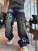 Street Art Denim Pants – Hand-Painted Graffiti Straight-Leg Jeans For Men (M-3XL, Distressed Blue)_mkmklike.com