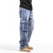 Suitable For All Seasons American Style Multi-Pocket Hip-Hop Cargo Jeans For Men Loose Plus Size Cross Mirror_mkmklike.com