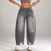 High-Waisted Grey Ripped Frayed Hem Banana Jeans Women's Retro Washed Loose Cropped Carrot Pants WT29_mkmklike.com