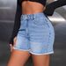 Women's Clothing High-Waisted Slimming Straight Denim Shorts INS Loose Fit Frayed Detail Spring/Summer Fashion Polyester_mkmklike.com