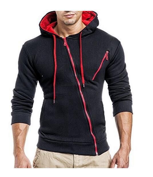 Men's Clothing Autumn and Winter New Classic Oblique Zipper Hooded Men's Casual Slim Sweater Jacket W01_mkmklike.com