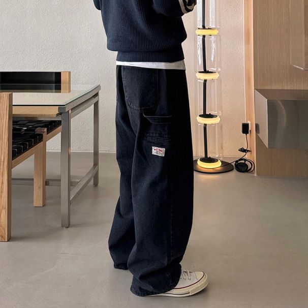 Men's Clothing Workwear Washed Jeans Men's Autumn And Winter Mopping Trousers Loose Straight Wide Leg Pants_mkmklike.com