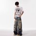 Men's Graffiti Destroyed 3D Digital Distressed Jeans Street Niche Design Straight Loose Wide Leg Trousers_mkmklike.com