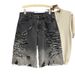Men's Ripped Denim Shorts Summer Style Thin Washed Loose Fit Trendy Brand Street Style Frayed Edges Five Point_mkmklike.com