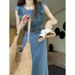 Unique French Dress Design Sense, Small Stature, Exquisite Temperament, Chic Denim Dress, Women's Clothing_mkmklike.com