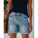 2025 Summer Wish Fashion Street Style Rolled Hem Ripped Straight Leg Women's Denim Shorts Export_mkmklike.com