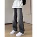 Nordmann Washed Vintage Gradient Color Jeans For Men Loose Straight Wide-Leg American High Street Black Gray Casual Pants_mkmklike.com