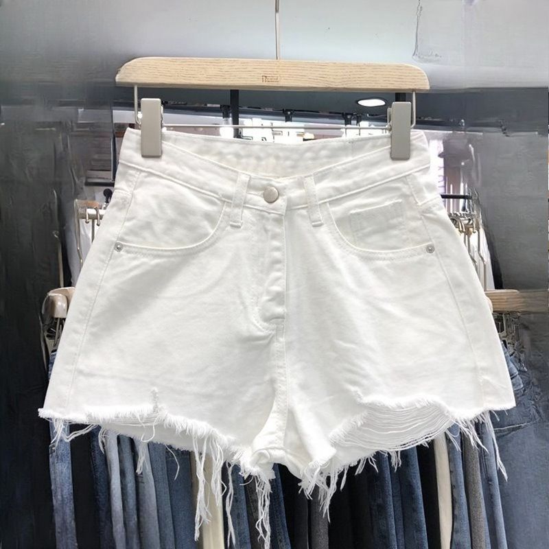 K Wearing Denim Shorts Outside The Hole, Women's New High Waisted Slimming Tassel Wide Leg Pants_mkmklike.com