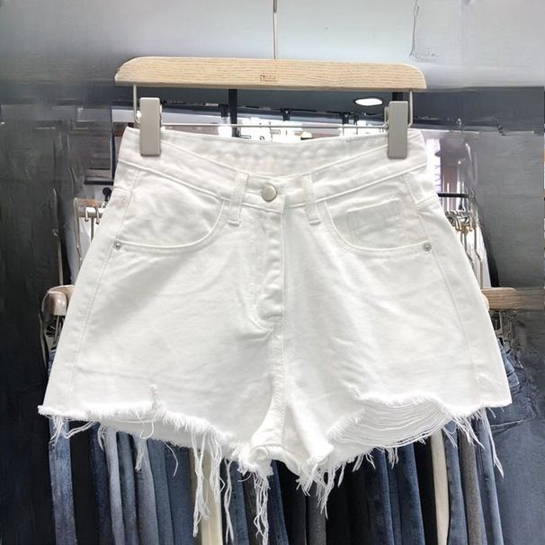 K Wearing Denim Shorts Outside The Hole, Women's New High Waisted Slimming Tassel Wide Leg Pants_mkmklike.com