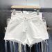 K Wearing Denim Shorts Outside The Hole, Women's New High Waisted Slimming Tassel Wide Leg Pants_mkmklike.com