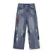 Men's Distressed Washed Jeans – Oversized Straight Leg Trousers, Streetwear & Vintage Aesthetic_mkmklike.com