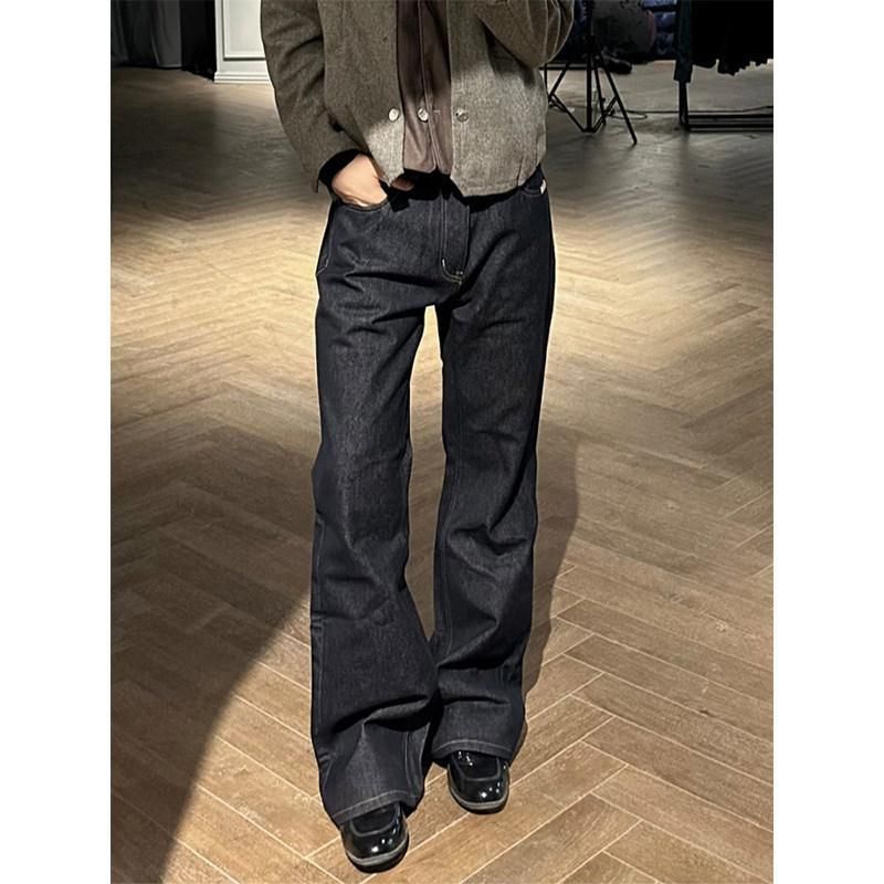 Men's Retro Flared Straight Leg Jeans High Street Style Spring Autumn Loose Fitting Versatile Curved Blade Long Pants_mkmklike.com