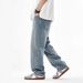 Men's Light Wash High Street Jeans Relaxed Straight Fit Vintage Washed Wide Leg Trousers Casual Wear_mkmklike.com