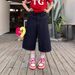 Women's Clothing Women's Retro Letter Print Capri Pants High Street Style Loose Fit Slimming Wide Leg Denim Summer Shorts_mkmklike.com