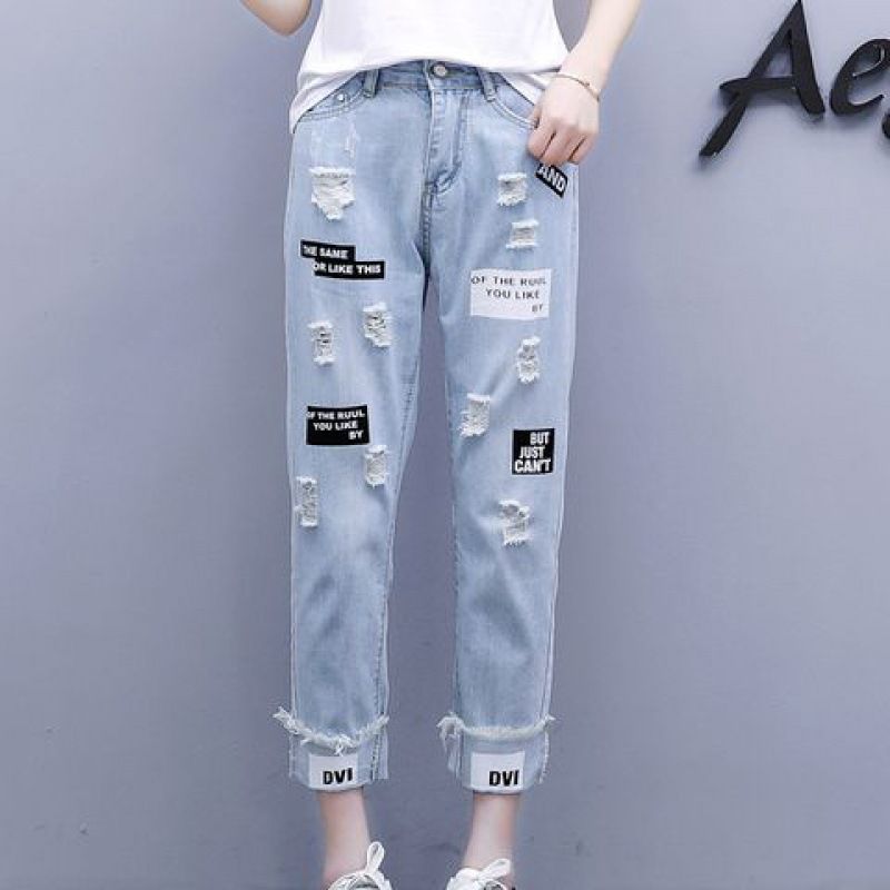 European Station New Heavy Duty Casual High Waist Slim Hot Brick Slim All Match Straight Nine Point Jeans Women's Trend_mkmklike.com