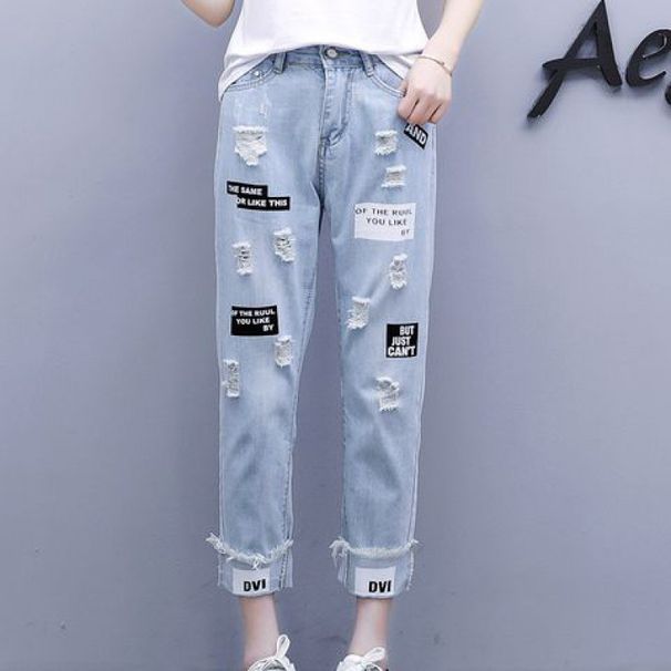 European Station New Heavy Duty Casual High Waist Slim Hot Brick Slim All Match Straight Nine Point Jeans Women's Trend_mkmklike.com