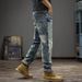 Men's Vintage Patchwork Denim Jeans – Distressed & Color-Block Loose-Fit Straight-Leg Pants (28-36, Washed Blue)_mkmklike.com