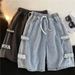 Men's Workwear Denim Shorts Summer Lightweight Loose Fit Cargo Shorts Streetwear Oversize Washed Casual Mid-Length Shorts_mkmklike.com