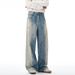 Splashed Ink Vintage Dirty Trendy Loose Straight Jeans For Men, American High Street Tie-Dye Gradient Wide-Leg Pants_mkmklike.com