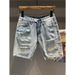 Men's Clothing Retro Nostalgic Raw Edge Big Hole Jeans Loose Handsome Shorts_mkmklike.com