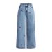 Women's Vintage Wash Embroidered Jeans European American Style Smoky Gray Distressed Stretch Red Cherry Denim Trousers_mkmklike.com