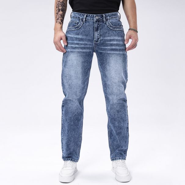 Men's Embroidered Slim-Fit Jeans – Stretch Denim Pants With Intricate Stitching (S-2XL, Mid-Rise, Washed Blue)_mkmklike.com