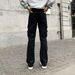 Men's Black Cargo Jeans - Streetwear Workwear Pants With Utility Pockets | Relaxed Straight Fit | Distressed & Washed Denim_mkmklike.com