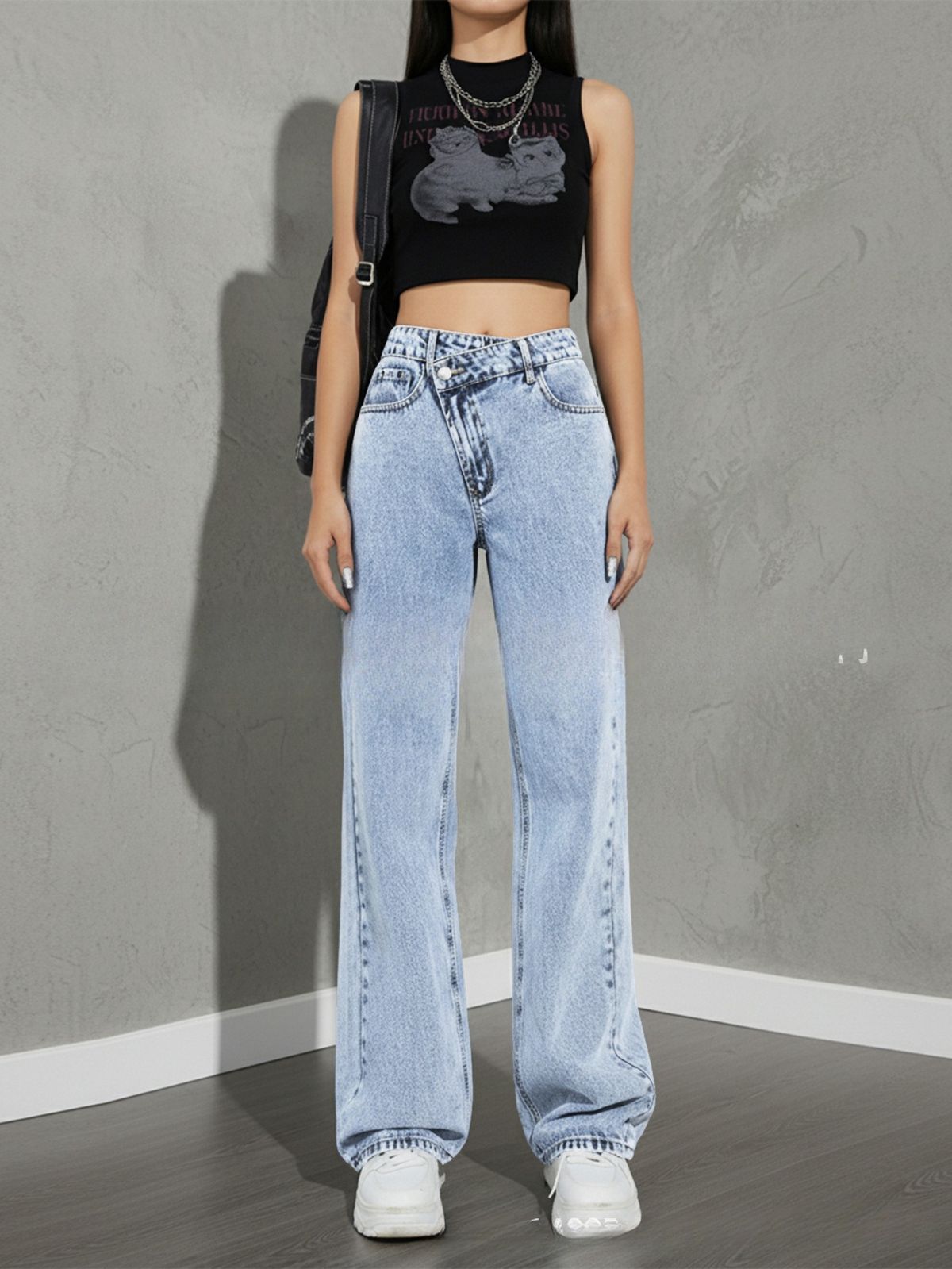 Classic Straight-Leg Jeans – Mid-Rise Washed Denim Pants – Casual & Office Wear_mkmklike.com