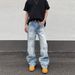 Men's High Street Light Blue Washed Ripped Jeans, Relaxed Straight Leg Baggy Denim Pants With Cleanfit Style_mkmklike.com