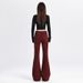 Minghai Sweet Cool Style Ankara Red Micro Flare Double Button Jeans For Women, New Autumn High-Waisted Slimming Long_mkmklike.com