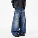 Men's Heavy Duty Studded Patch Curved Blade Jeans Loose Wide Leg Pants New Autumn Style American High Street Fashion_mkmklike.com
