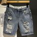 Men's Trendy Distressed Denim Shorts Light Colored Stretch Straight Leg Summer Half Length Pants_mkmklike.com