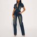 Tight Waist Slim Elastic Washed Denim Jumpsuit Straight Loose Jumpsuit_mkmklike.com