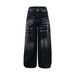 Men's American Retro Washed Distressed Jeans Loose Wide Leg Trousers Niche Style Lightning Pattern_mkmklike.com