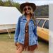 Women's Classic Lapel Denim Jacket Indigo Blue Retro Style Solid Workwear With Metal Buttons For Spring/Autumn_mkmklike.com